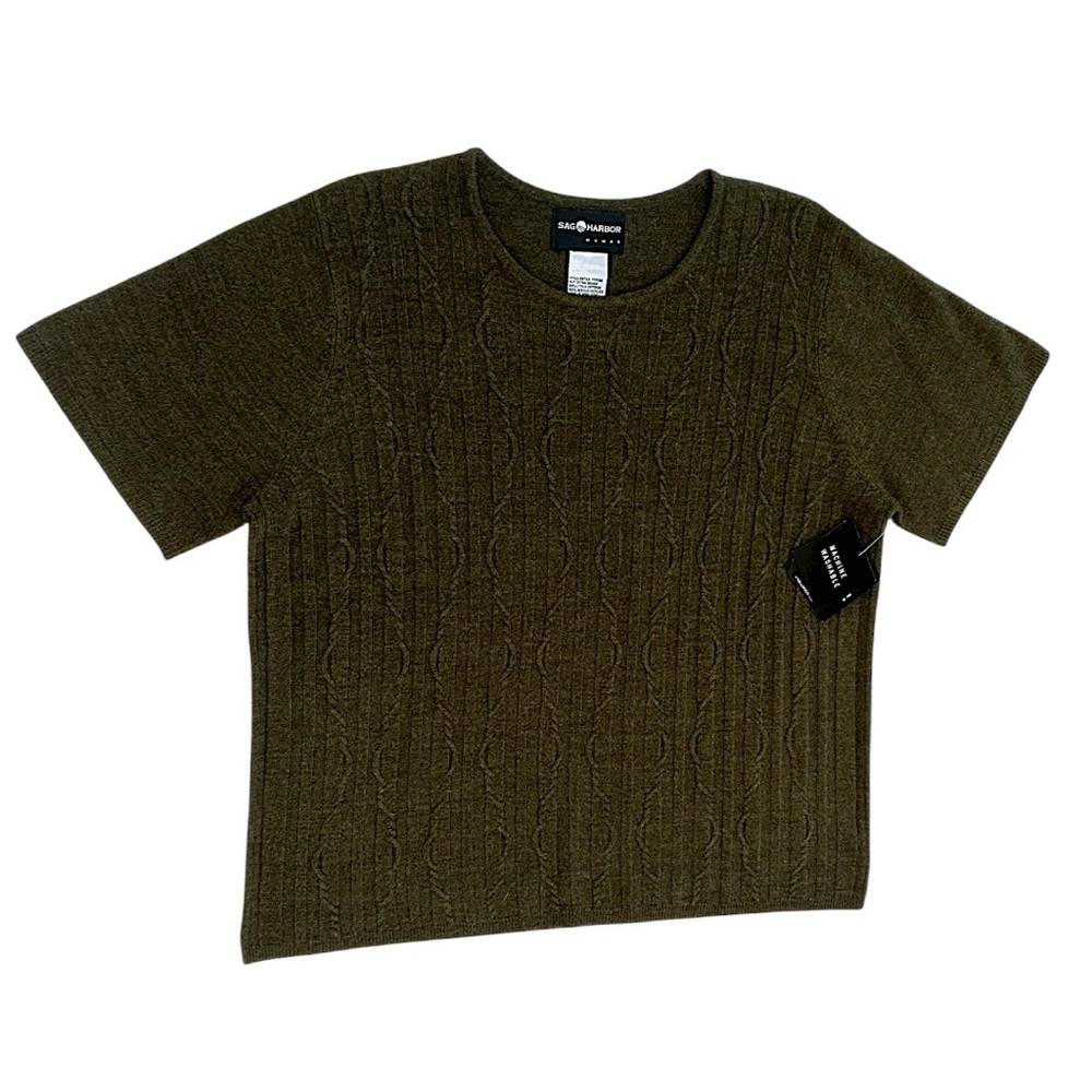 New Vintage Sag Harbor Plus Women Short Sleeve Cable Knit Acrylic Sweater 1X - Picture 2 of 13